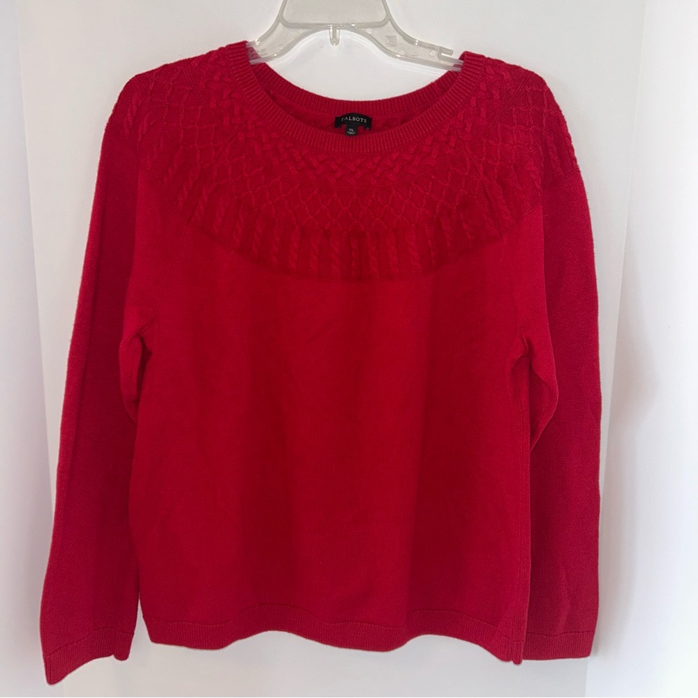 Talbots women Cable Yoke cotton blend cashmere long‎ sleeve red sweater size XL